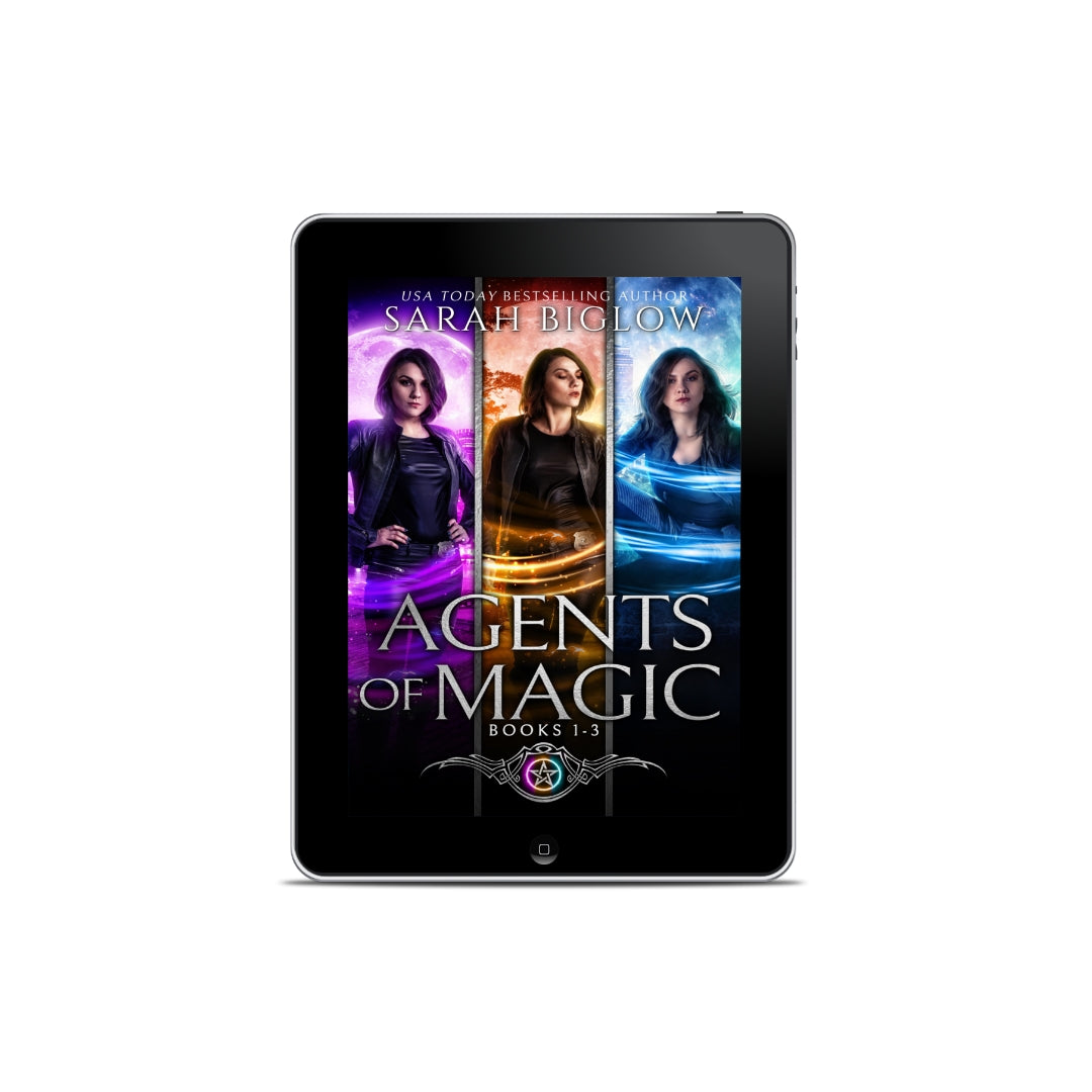 Agents of Magic complete series bundle ebook cover art featuring female main character in magical element panels, urban fantasy