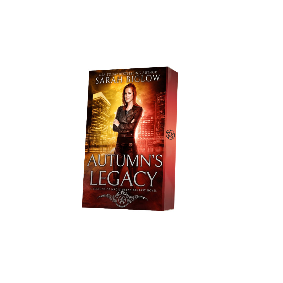 Paperback of Autumn's Legacy with decorative edges by Sarah Biglow on white background