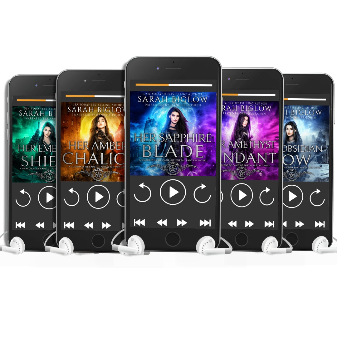 Guardians of Camelot audiobooks 1–5 bundle cover art featuring Morgan le Fey, Arthurian fantasy series