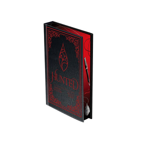 Hunted special edition hardcover with black faux leather and red foil blood drop and sprayed edges, paranormal romance