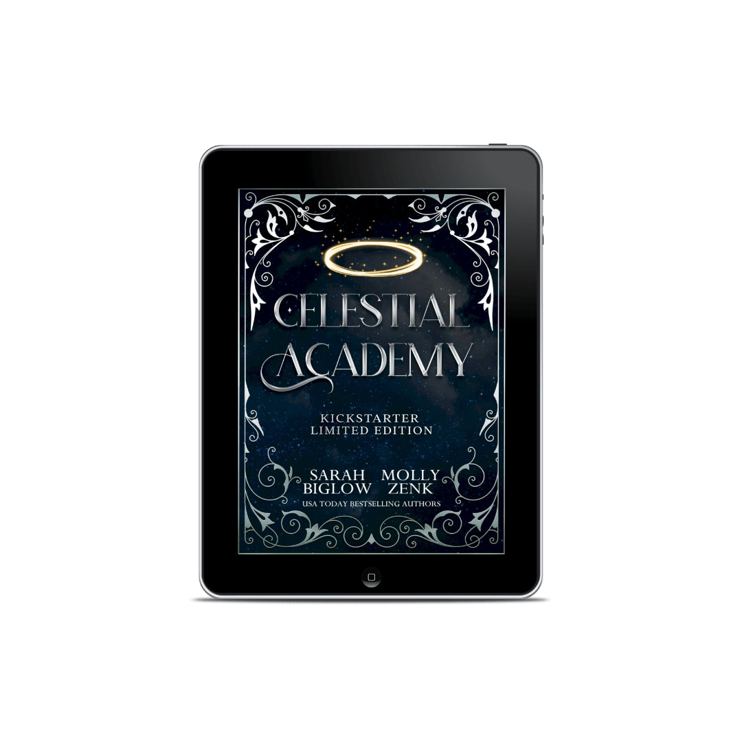 Celestial Academy ebook cover art featuring a glowing halo above ornate celestial design, fantasy series
