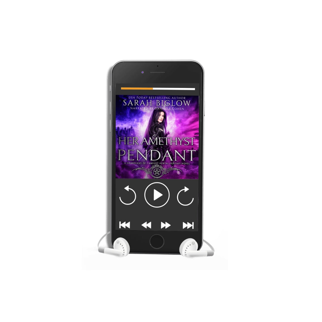 Guardians of Camelot: Her Amethyst Pendant audiobook cover art featuring Morgan le Fey, Arthurian fantasy