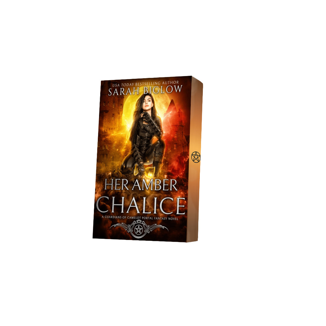 Paperback of Her Amber Chalice with decorative edges by Sarah Biglow on white background