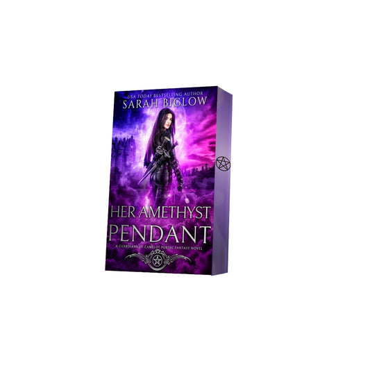 Paperback of Her Amethyst Pendant with decorative edges by Sarah Biglow on white background