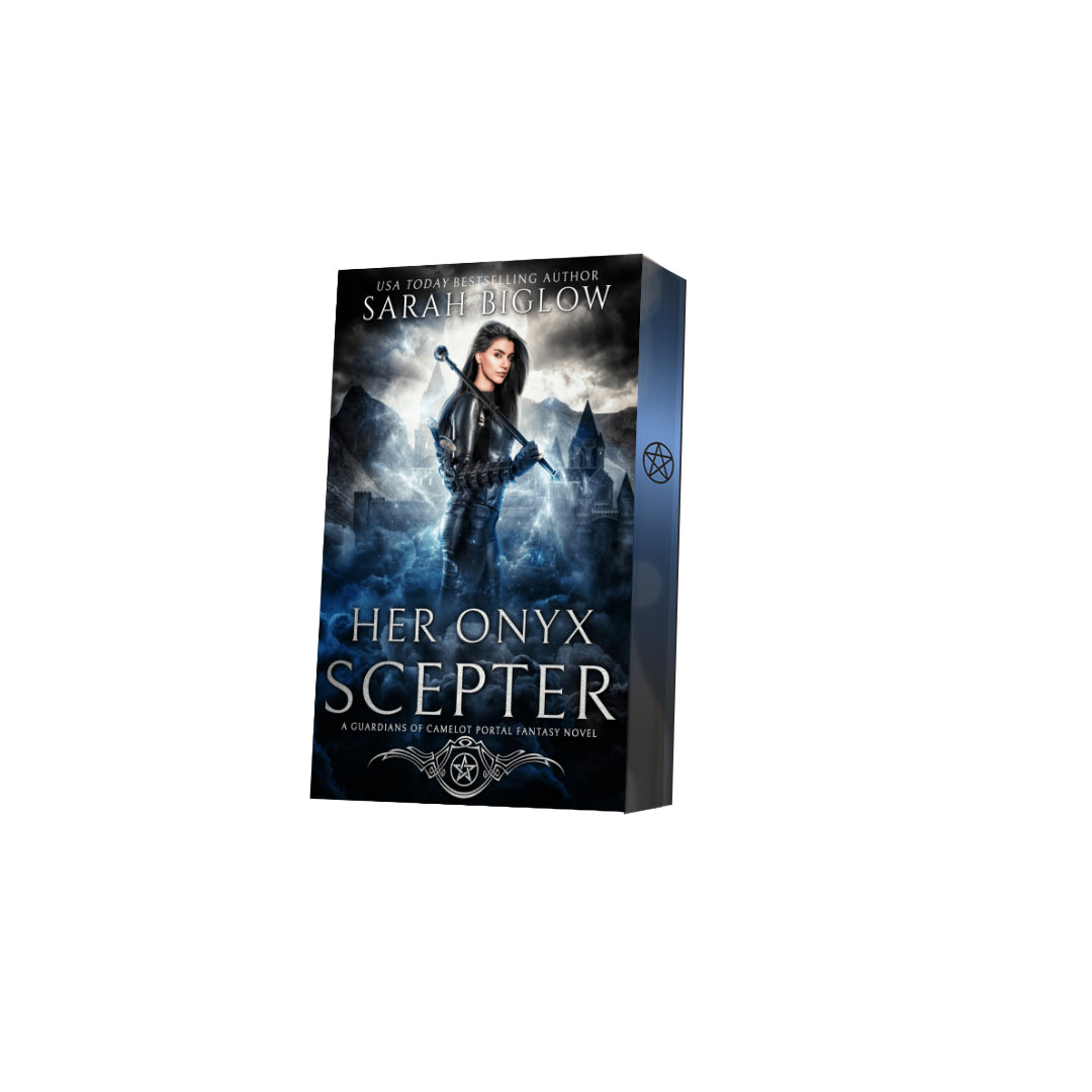 Paperback of Her Onyx Scepter with decorative edges by Sarah Biglow on white background