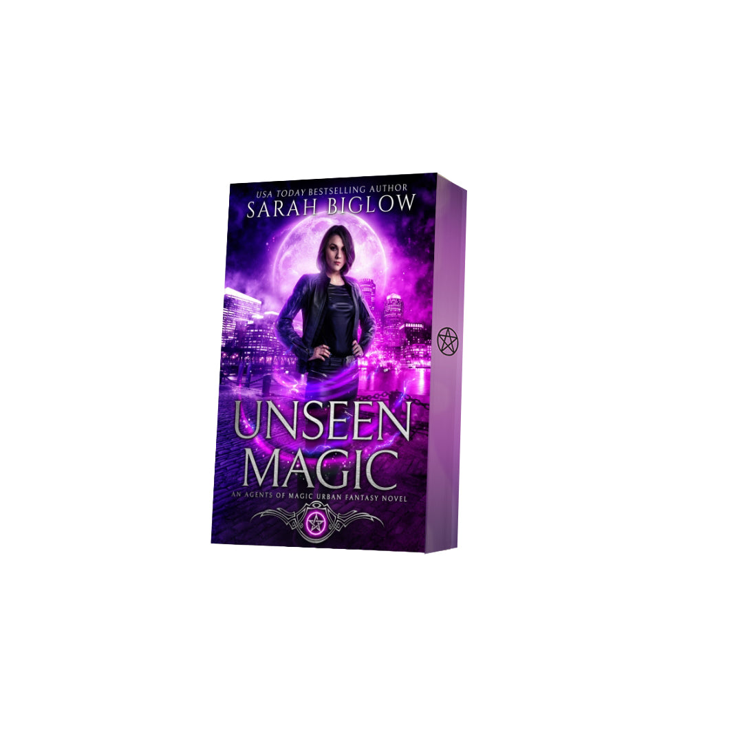 Paperback of Unseen Magic with decorative edges by Sarah Biglow on white background