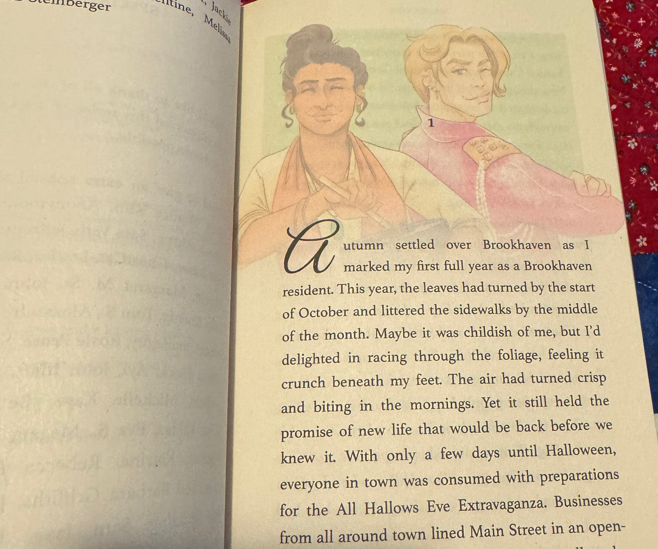Brookhaven Cozy Mysteries interior chapter art featuring Tania with ghost, Sam, paranormal cozy mystery series